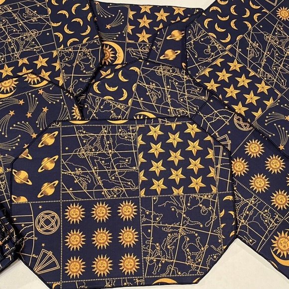 Set Of 11 Celestial Sun Moon Stars Space Cotton Placemats Napkins Constellations